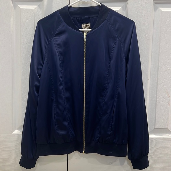 Blue satin like bomber jacket - Picture 1 of 3